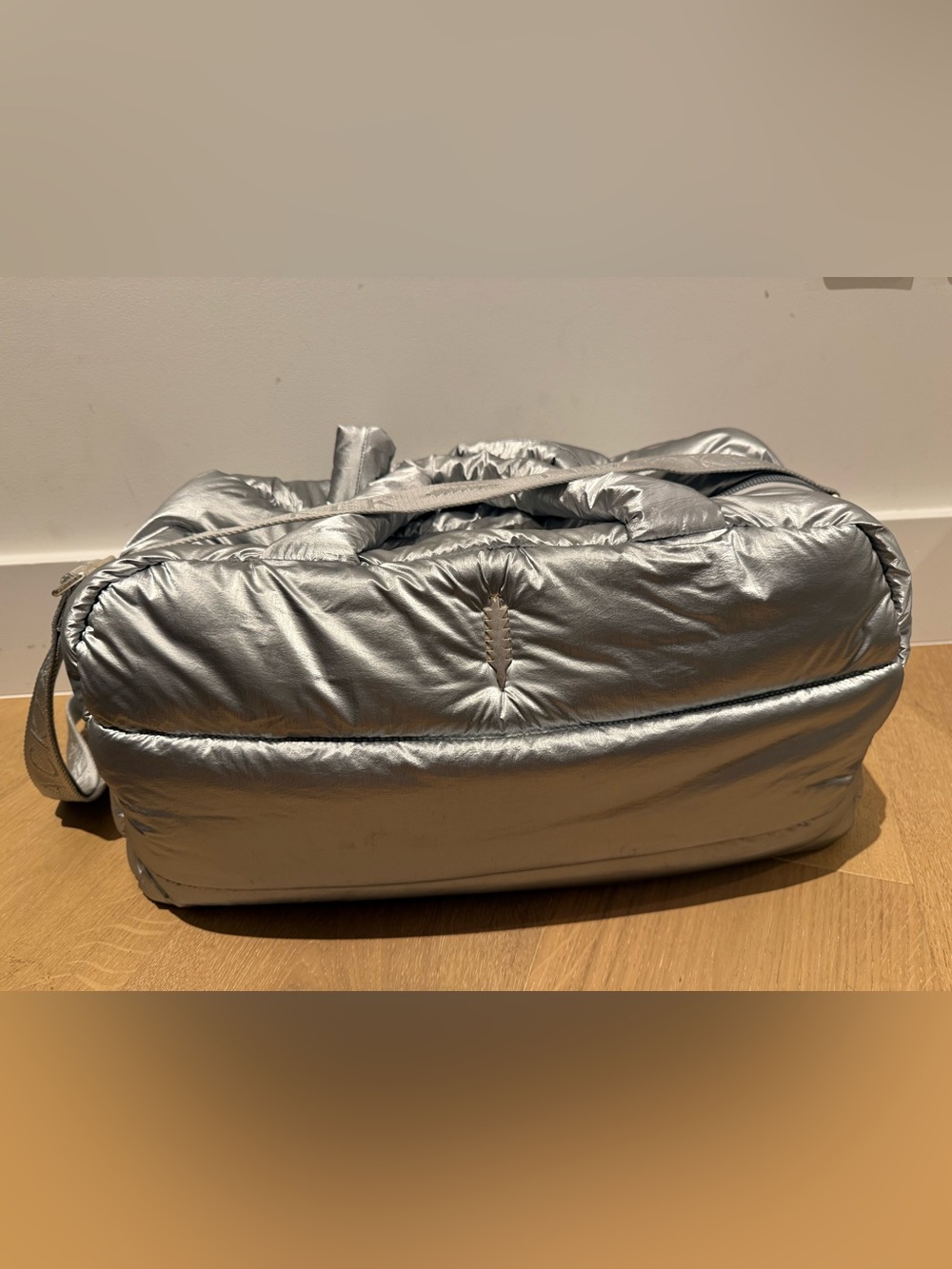 Shiny Quilted Silver Puffer Tote